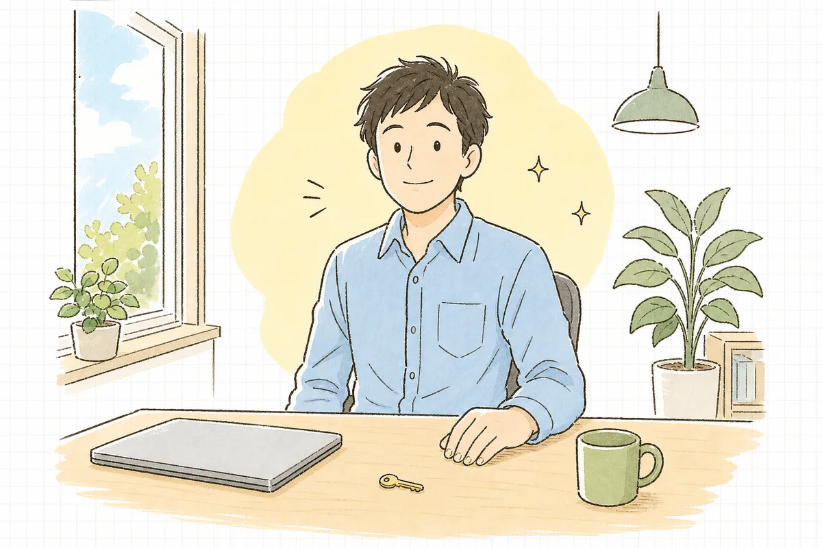 権限の整理を終えて、落ち着いた表情で画面から顔を上げている開発者