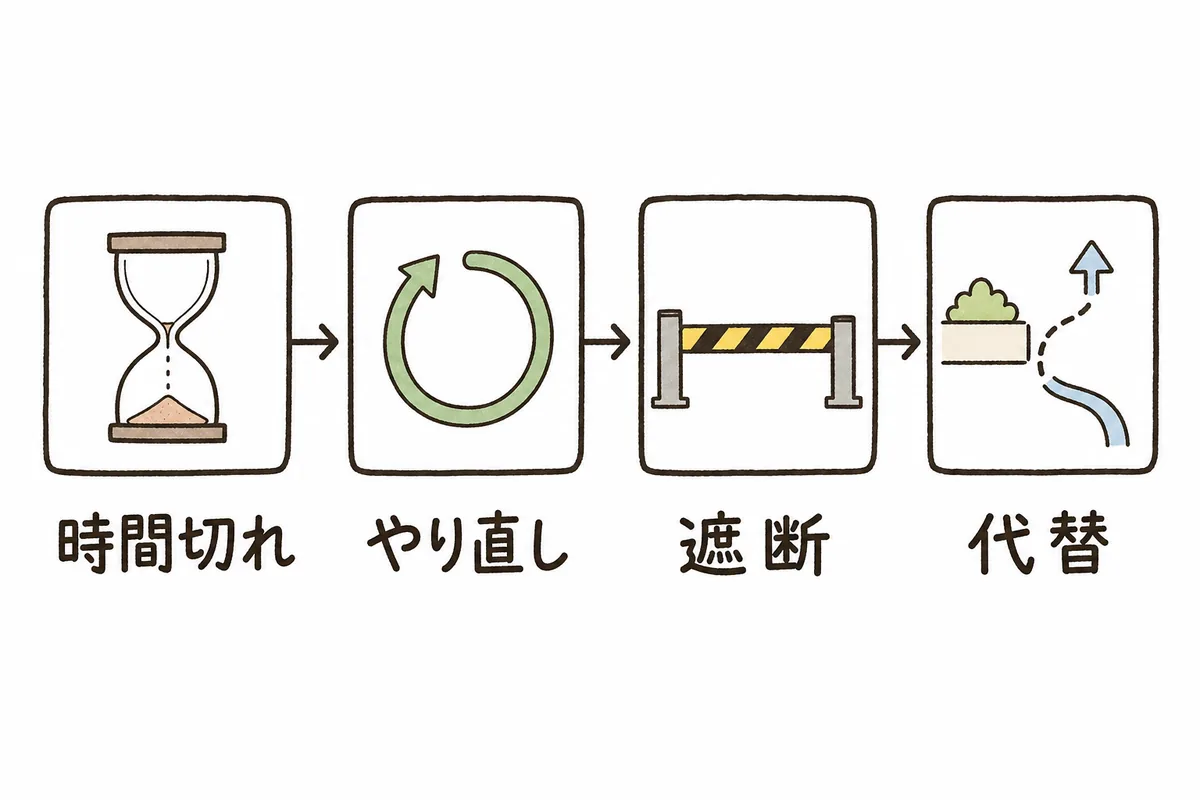 外部APIが応答しないときの対応を左から順に4段階で並べた図