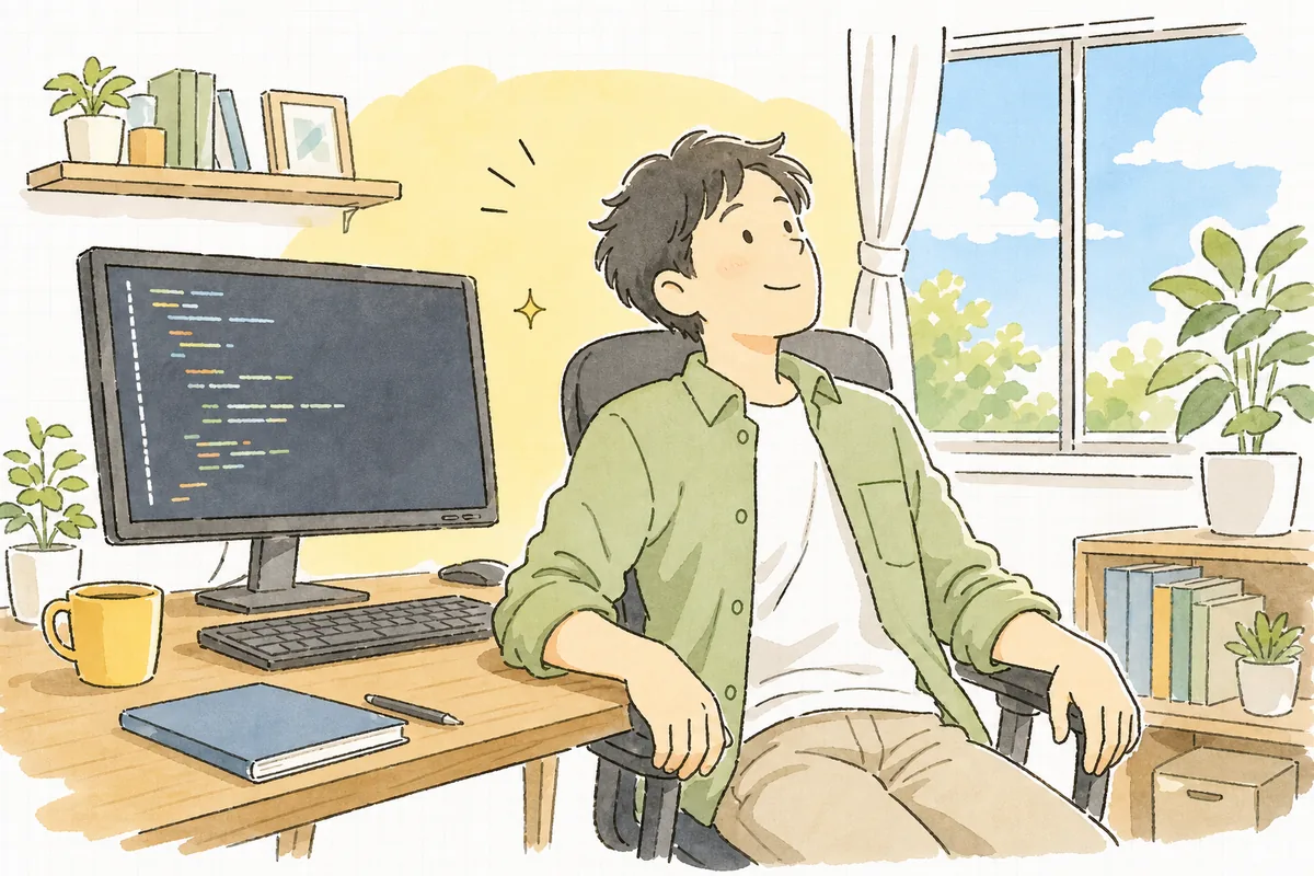 読めない状態だったコードを必要な所だけ手直しし終えて、すっきりした画面を前に安心して一息つく開発者