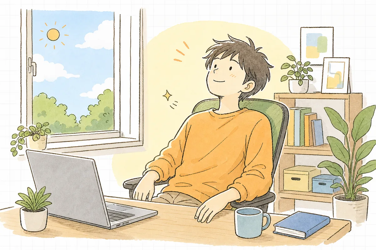 自分の手で一度動作確認を終えて、安心してコードをコミットし、椅子の背にもたれて一息つく開発者