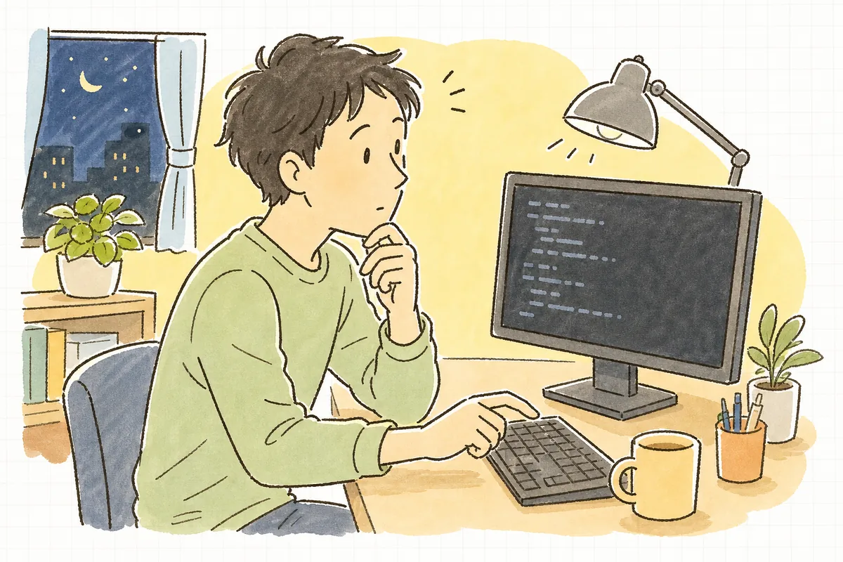 AIが出したシェルコマンドを、実行ボタンを押す前に一度手を止めて読み直している開発担当者