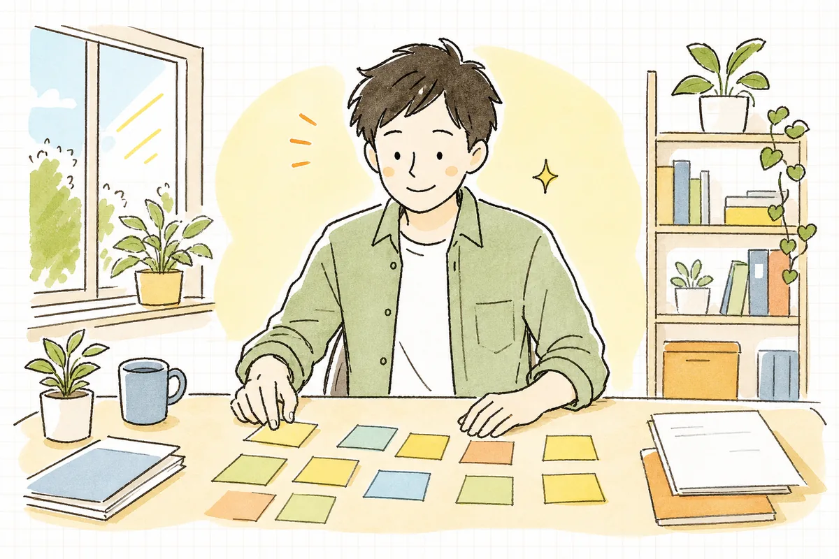 観点を整理して洗い出したテストケースを見渡し、抜けに気づけた手応えで次の作業へ進もうとしている開発者