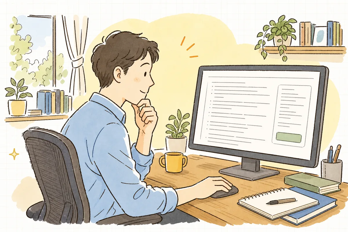 新しいAIツールを使い始める前に、利用規約のページを開いて一度立ち止まり、静かに確認している開発者