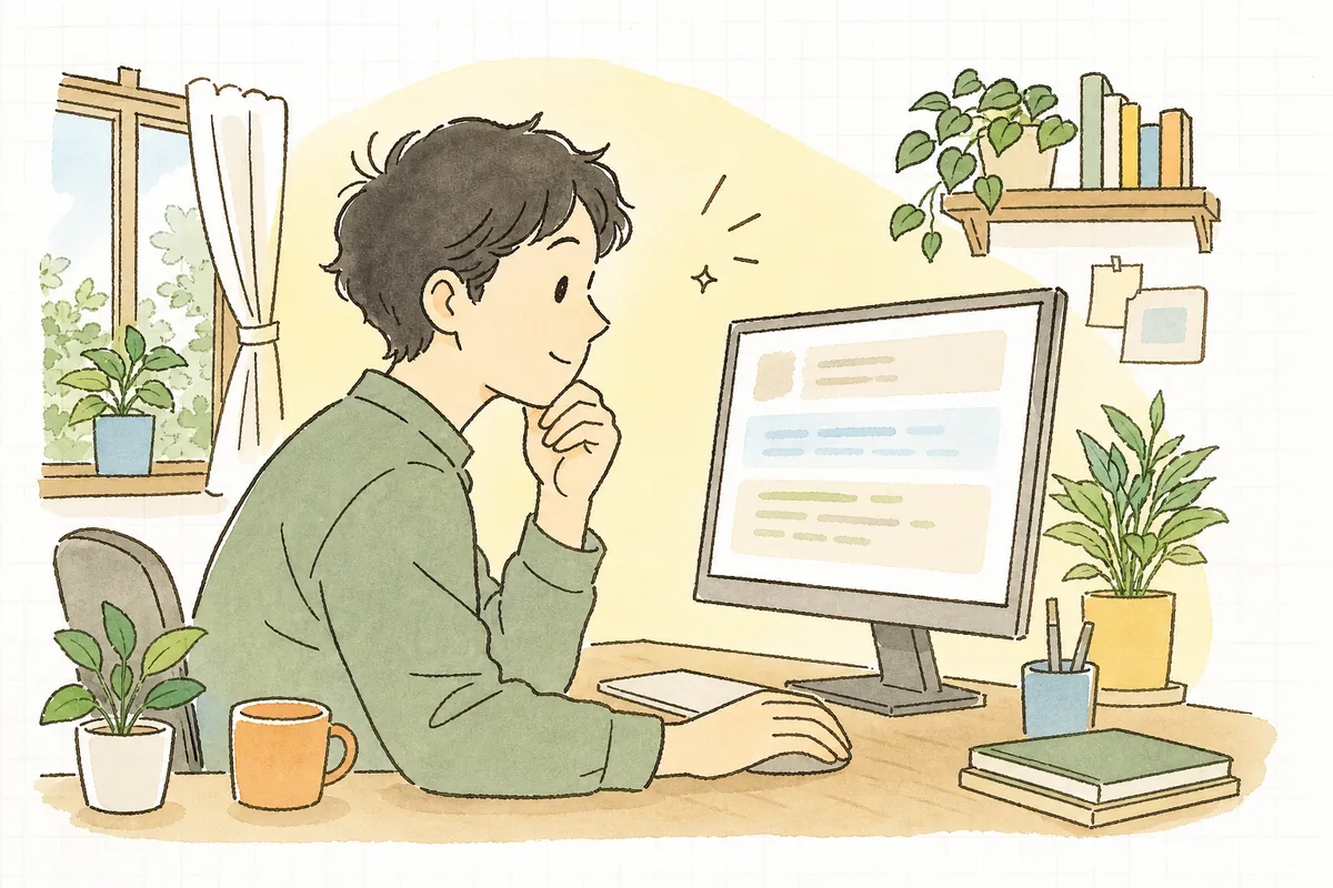 自社サービスに載せたAI機能に外部から届いた文章を前に、そこに紛れた指示に気づいて一度手を止め、落ち着いて確かめようとしている開発者